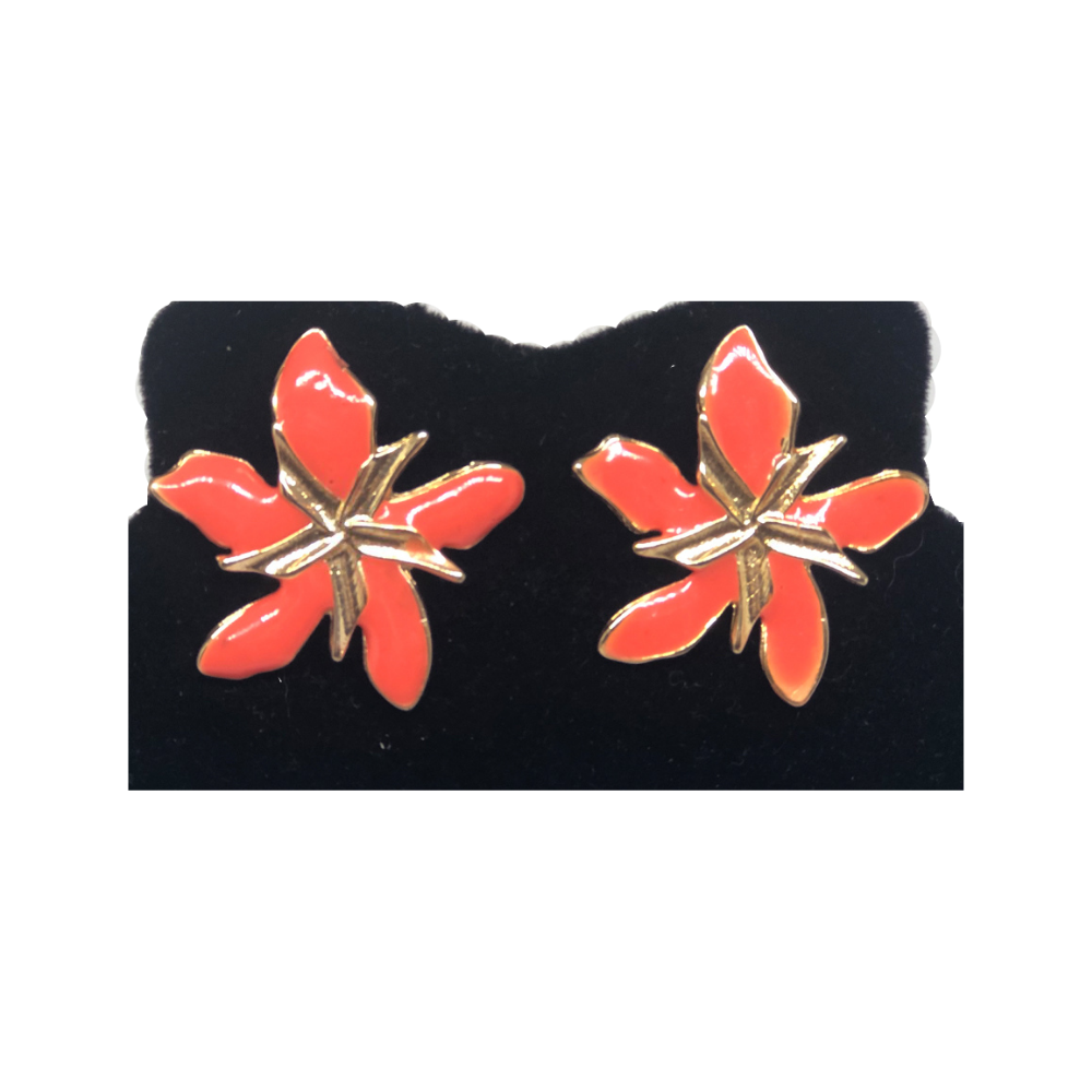 Brinco Flor Esmaltado Laranja