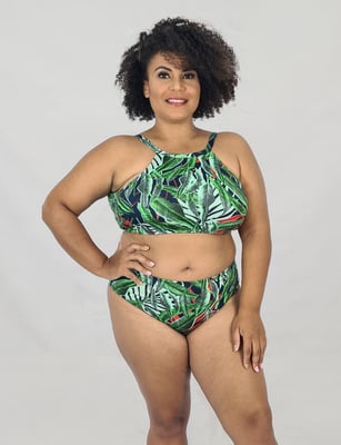 Boutique Magnólia's  Biquíni Halter Plus Size Folhagens Tropical  1