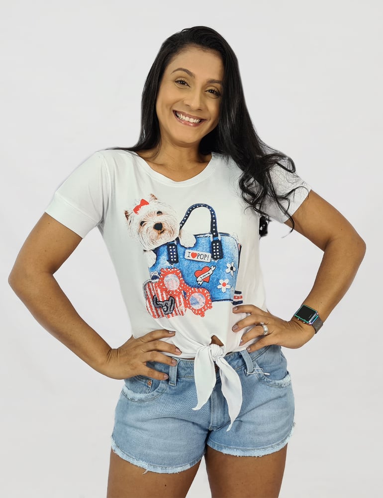 T-shirt com Amarração Foco Nas Coisas Boas - Vendaecia