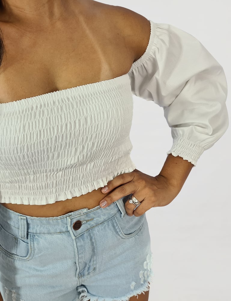 Blusa Ciganinha Lastex com Mangas Bufantes