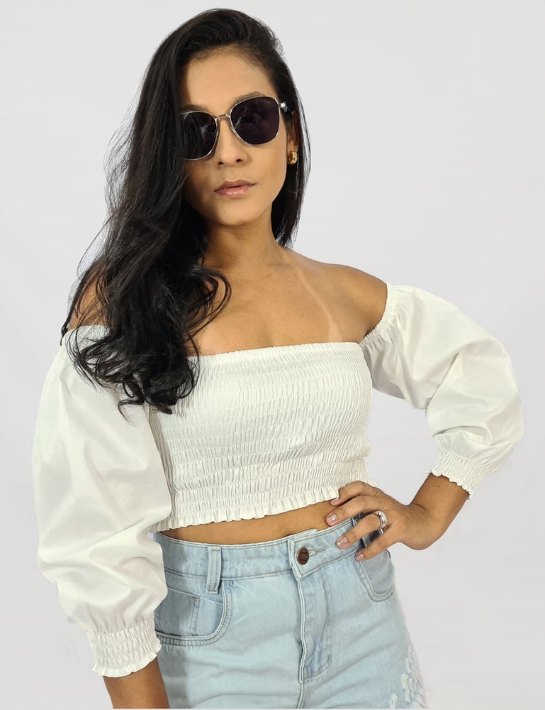 Blusa Ciganinha Lastex com Mangas Bufantes