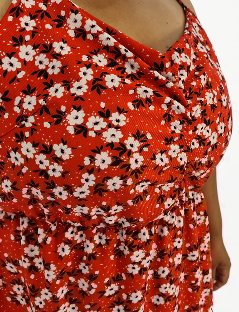 Vestido Longo Mullet Floral Vermelho Plus