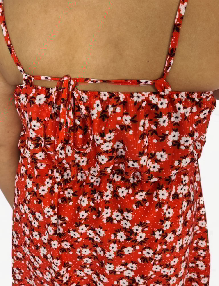 Vestido Longo Mullet Floral Vermelho Plus