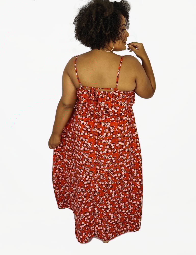 Vestido Longo Mullet Floral Vermelho Plus