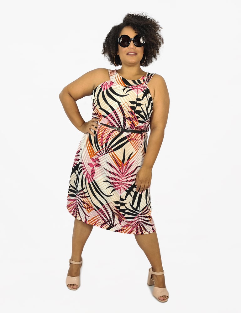 Vestido Feminino Midi Social Estampado Branco