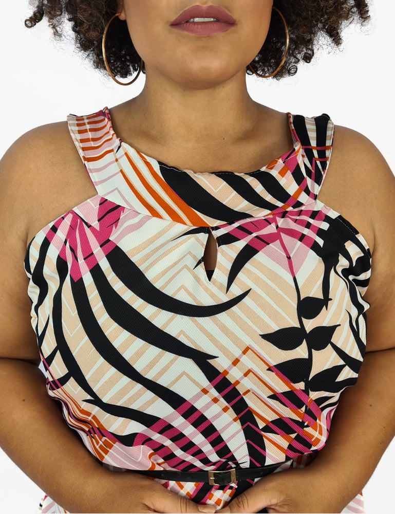 Vestido Feminino Midi Social Estampado Branco