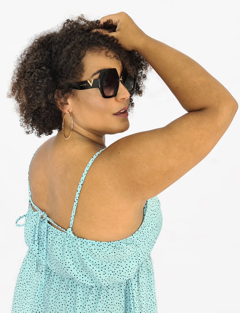 Vestido Longo Mullet Poá Azul Plus