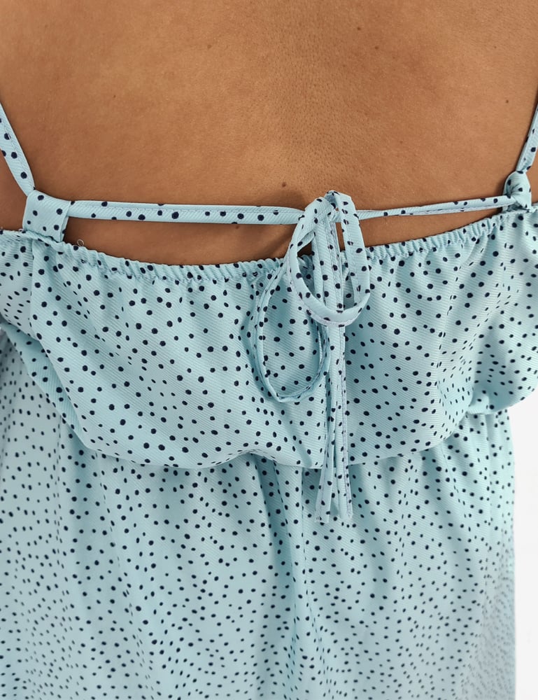 Vestido Longo Mullet Poá Azul Plus