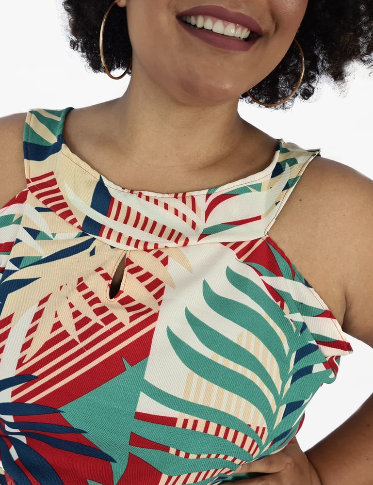 Vestido Feminino Midi Social Estampado Vermelho