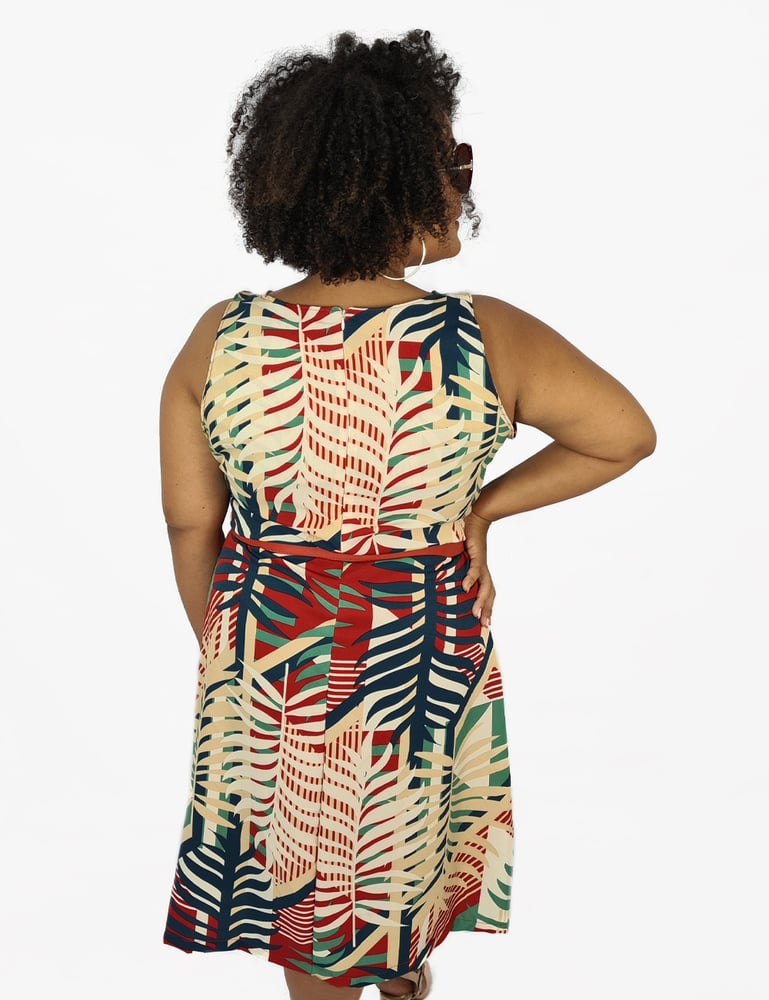 Vestido Feminino Midi Social Estampado Vermelho