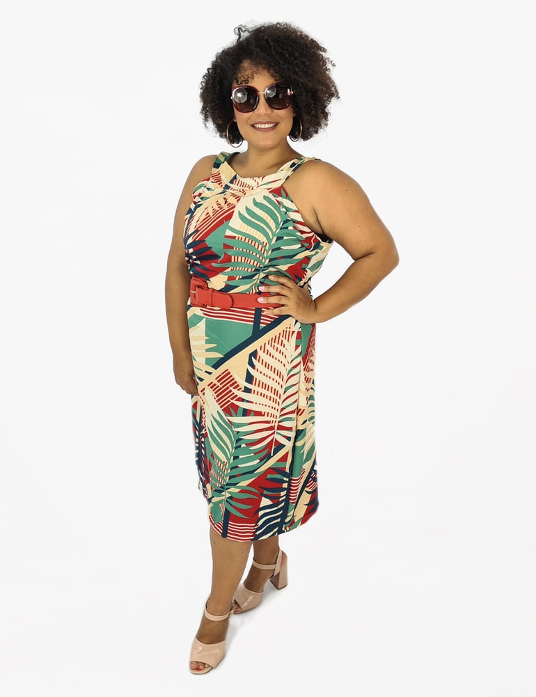 Vestido Feminino Midi Social Estampado Vermelho