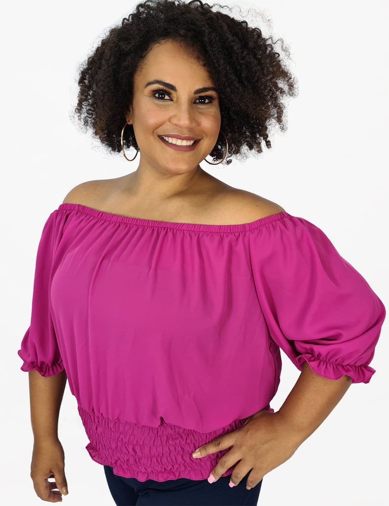 Blusa Feminina Plus Ciganinha Rosa Fúcsia