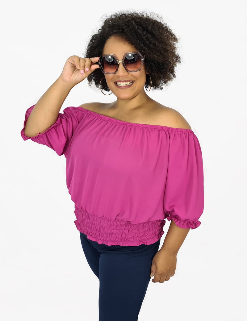 Blusa Feminina Plus Ciganinha Rosa Fúcsia