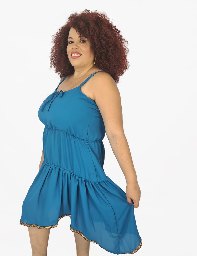 Vestido Feminino Plus Size de Alça Ailma Azul
