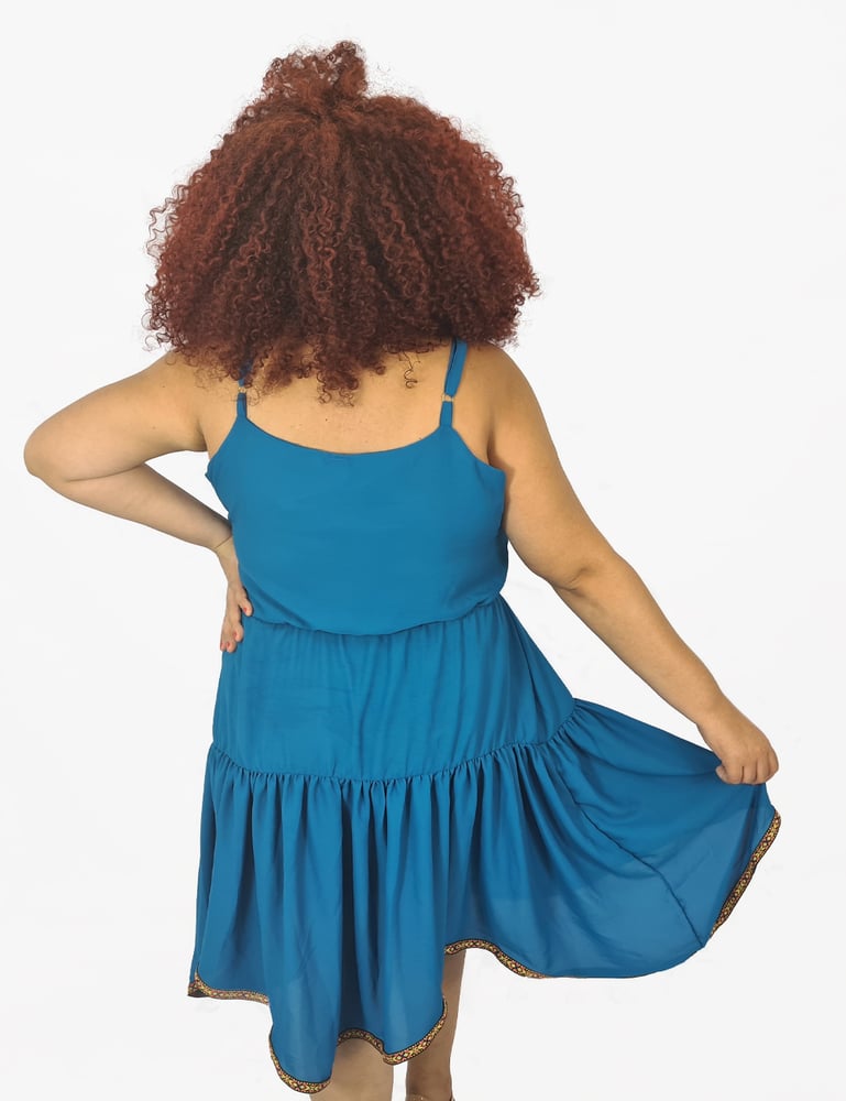 Vestido Feminino Plus Size de Alça Ailma Azul