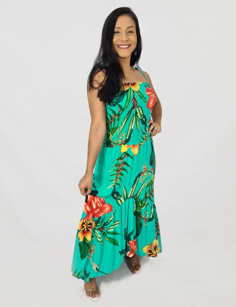 Vestido Feminino Longo Floral Verde