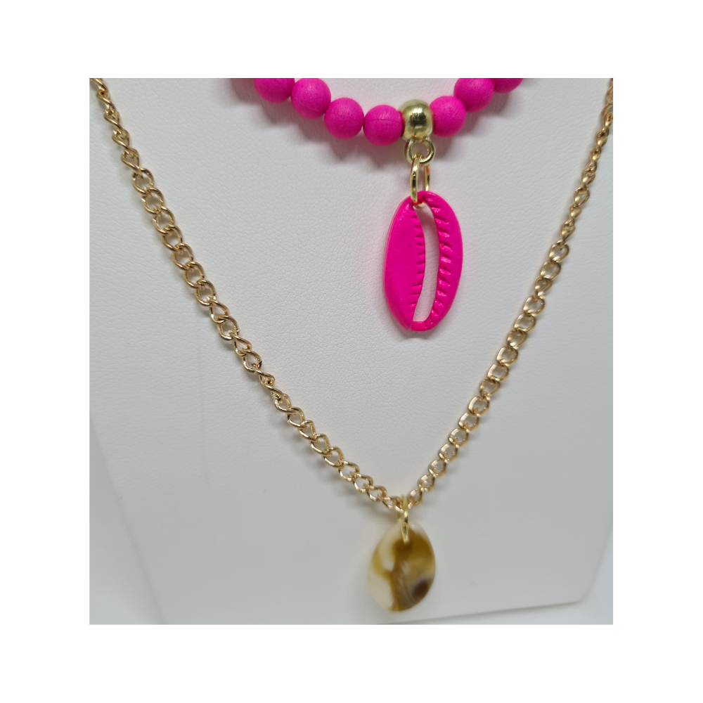 Colar Dois em Um Rosa com Búzio