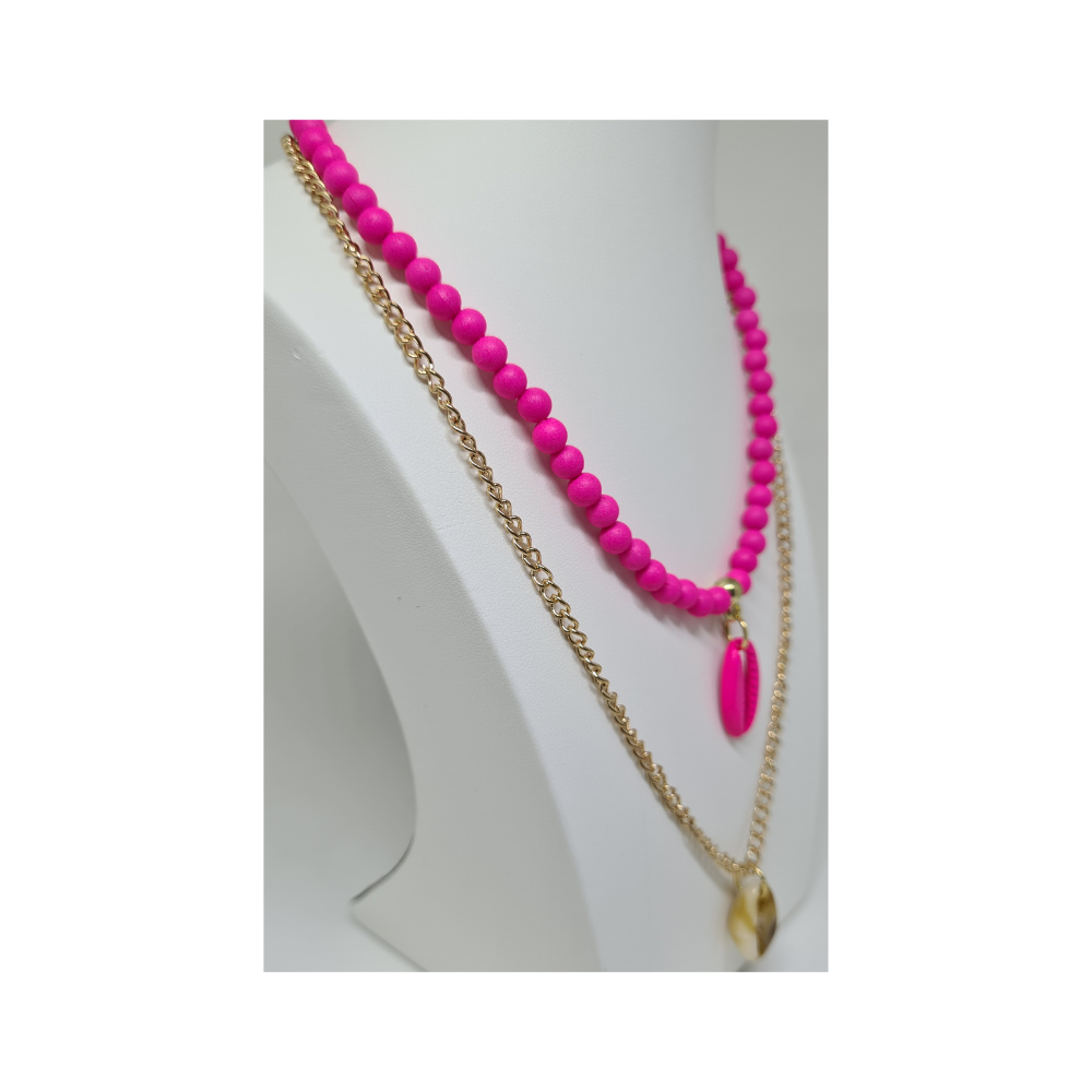 Colar Dois em Um Rosa com Búzio