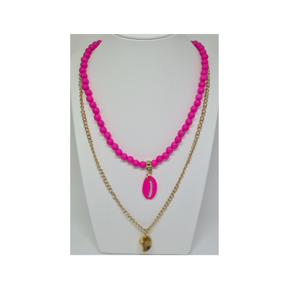 Colar Dois em Um Rosa com Búzio