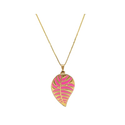 Venda e Cia Colar Dourado com Pingente folha rosa 1 Venda e Cia Colar Dourado com Pingente folha rosa 1