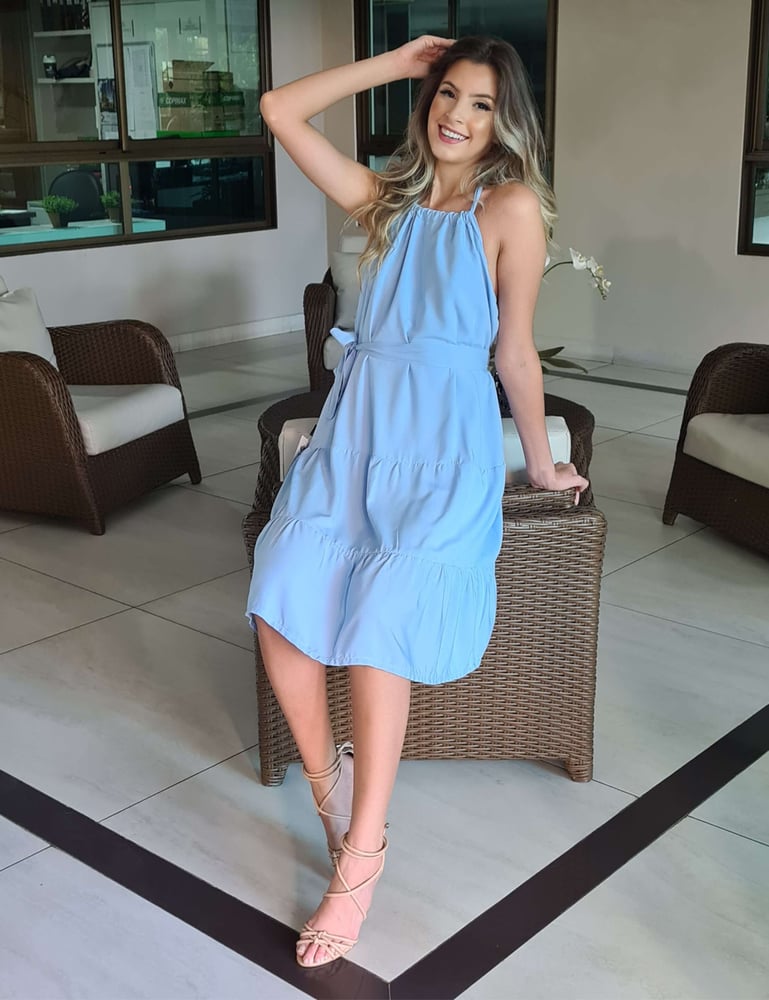 Vestido Midi Frente Única Azul Claro