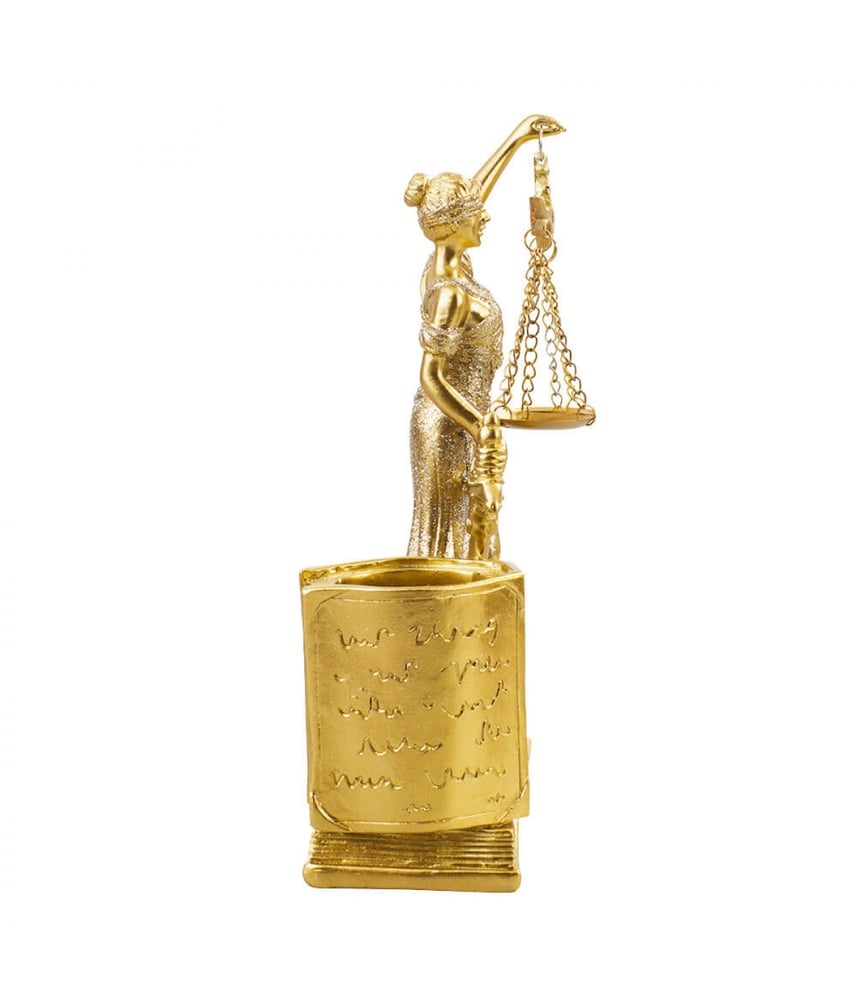 Enfeite Dama Da Justiça Dourada Porta Caneta 20 cm - Resina