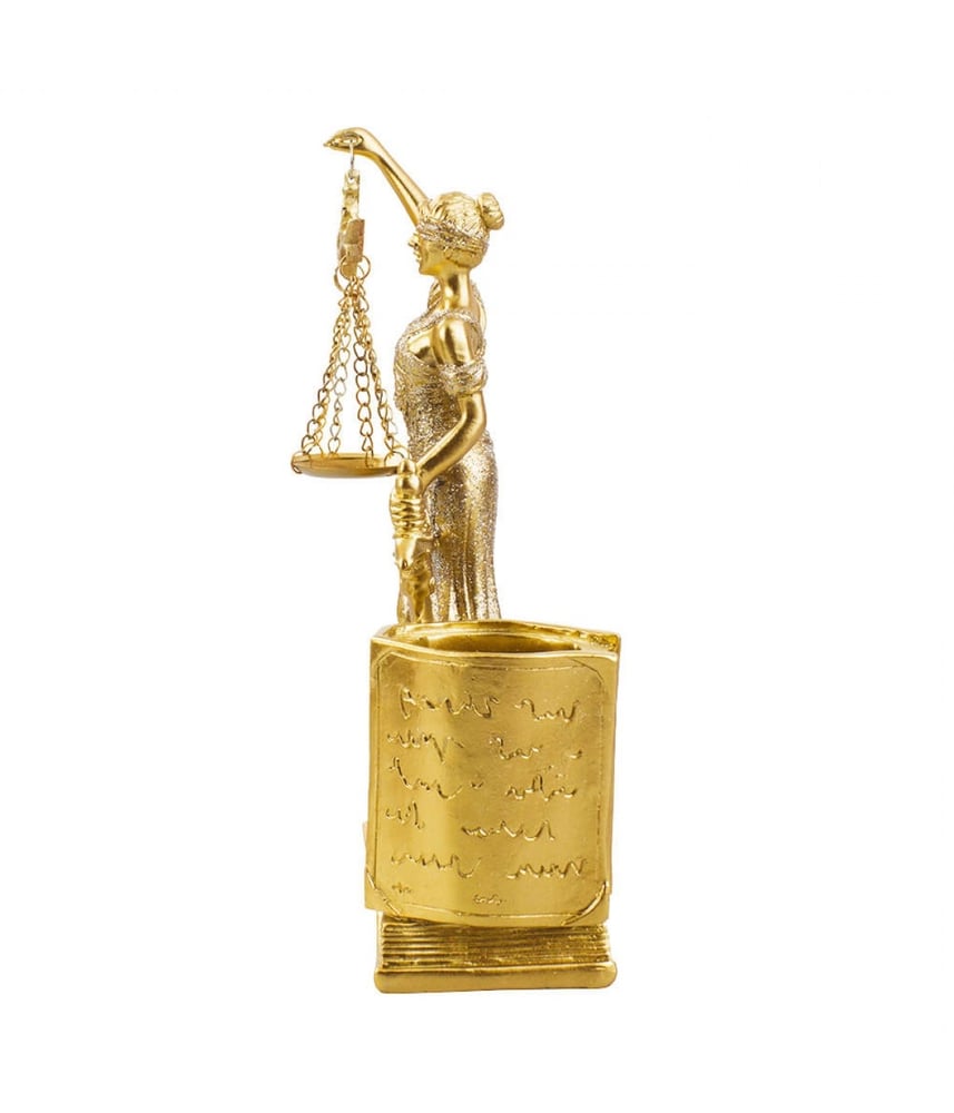 Enfeite Dama Da Justiça Dourada Porta Caneta 20 cm - Resina