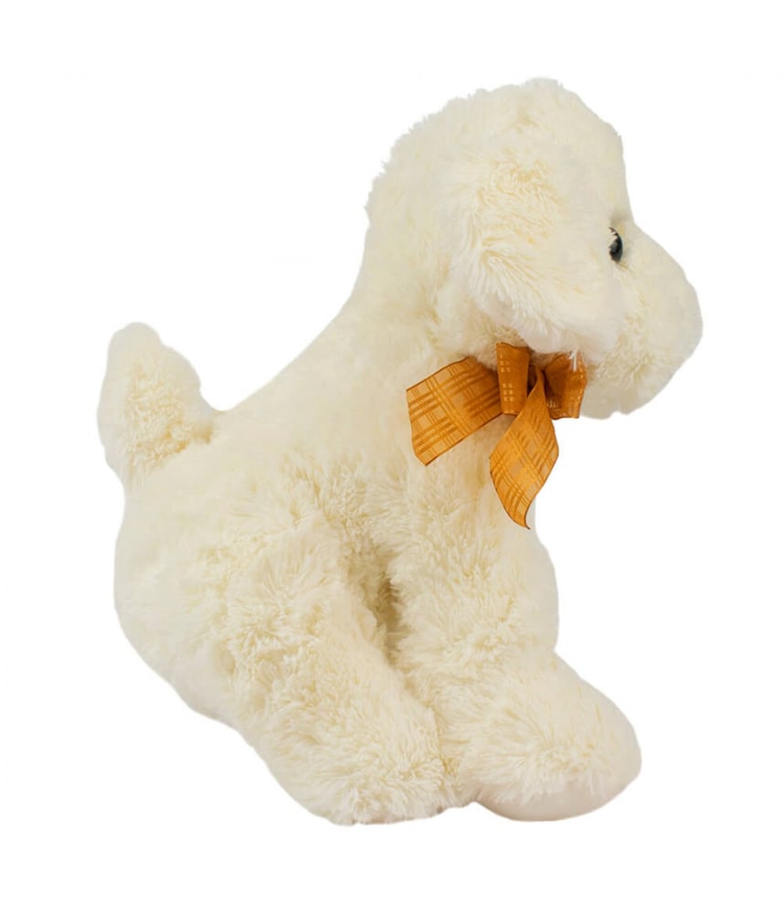 Cachorro De Pelúcia Branco Sentado Laço 24 cm