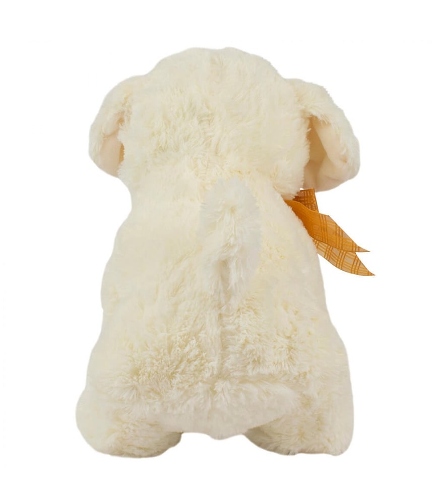Cachorro De Pelúcia Branco Sentado Laço 24 cm