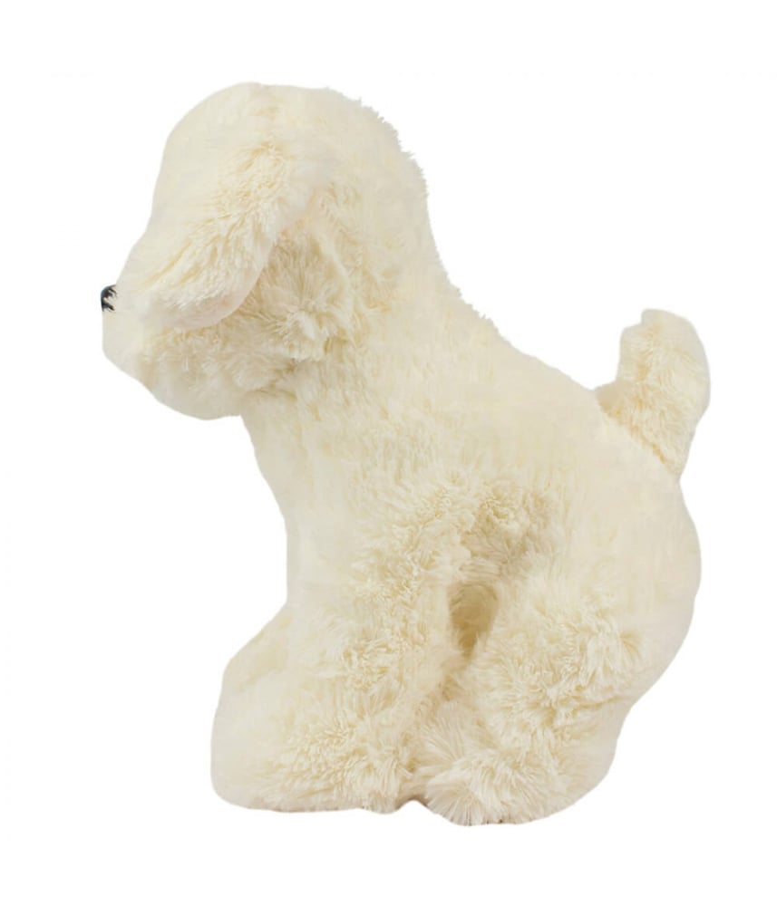 Cachorro De Pelúcia Branco Sentado Laço 24 cm