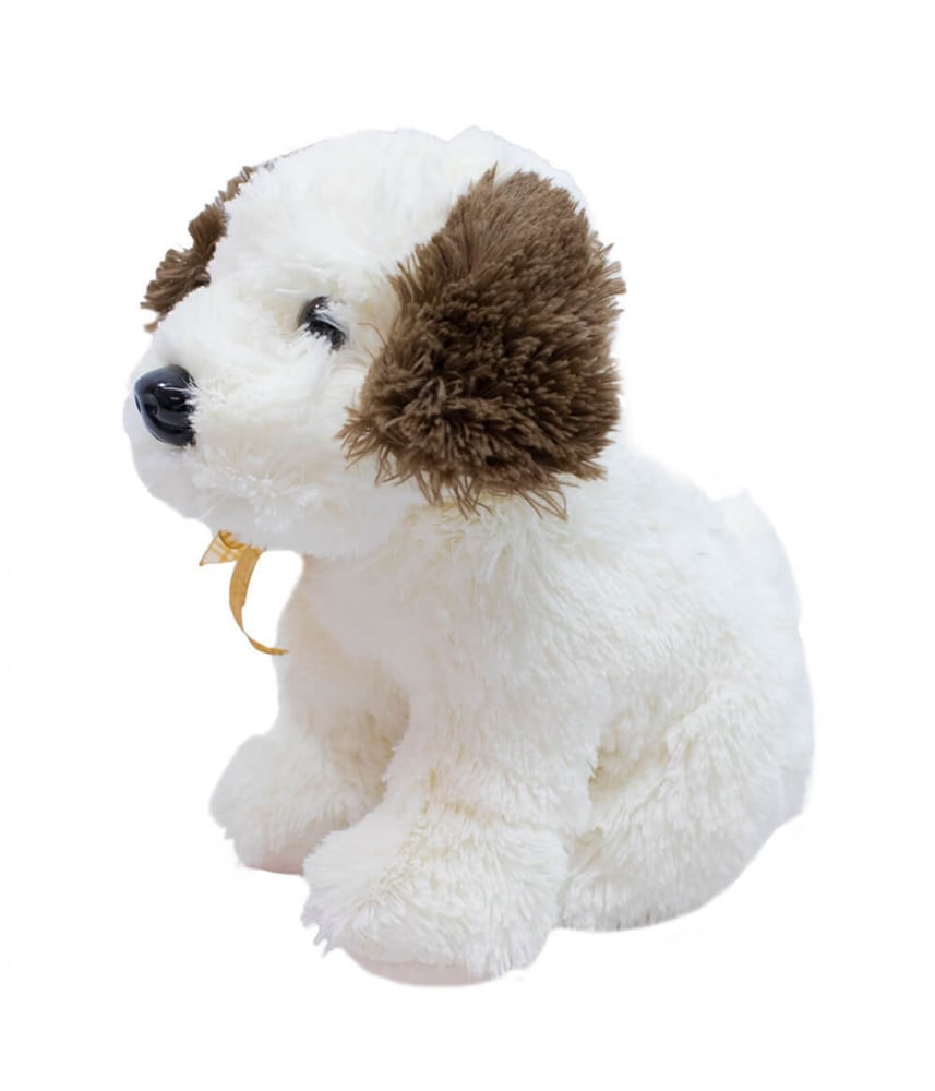 Cachorro De Pelúica Sentado Orelhas Marrom Laço 24 cm