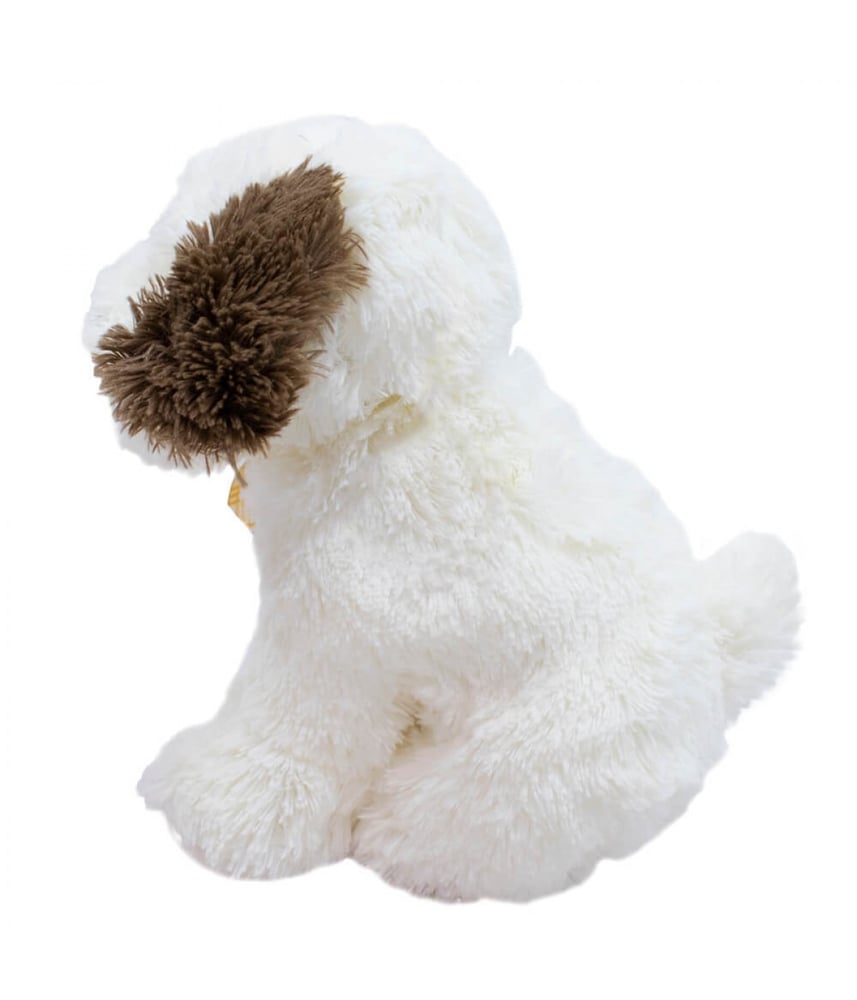Cachorro De Pelúica Sentado Orelhas Marrom Laço 24 cm