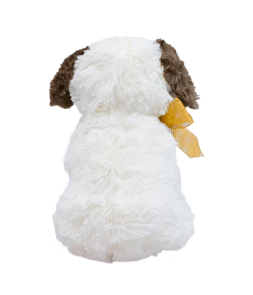 Cachorro De Pelúica Sentado Orelhas Marrom Laço 24 cm