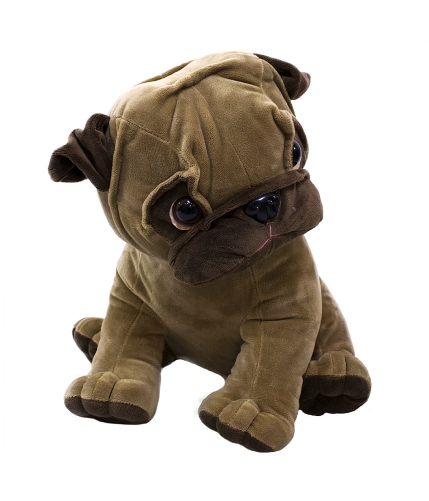 Cachorro de Pelúcia Real Pug Marrom Sentado 15cm 