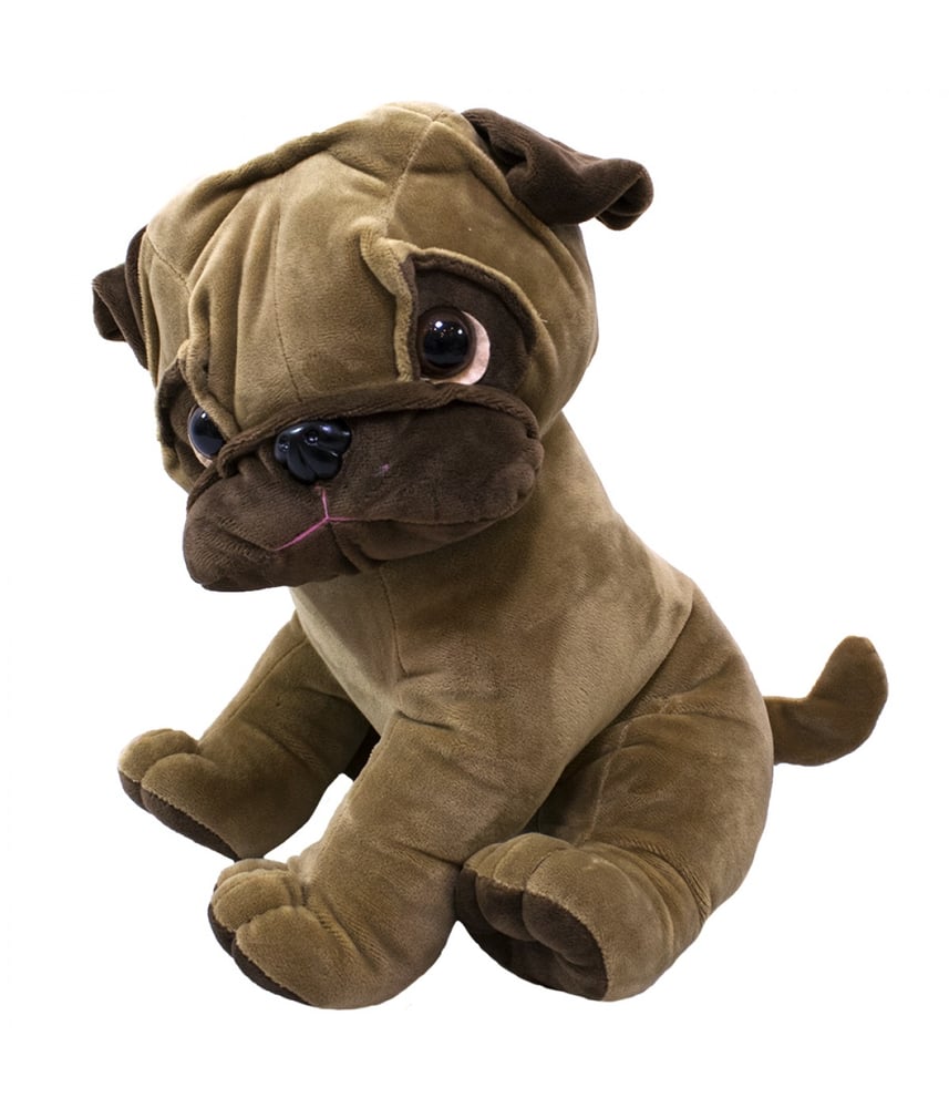 Cachorro de Pelúcia Real Pug Marrom Sentado 15cm 