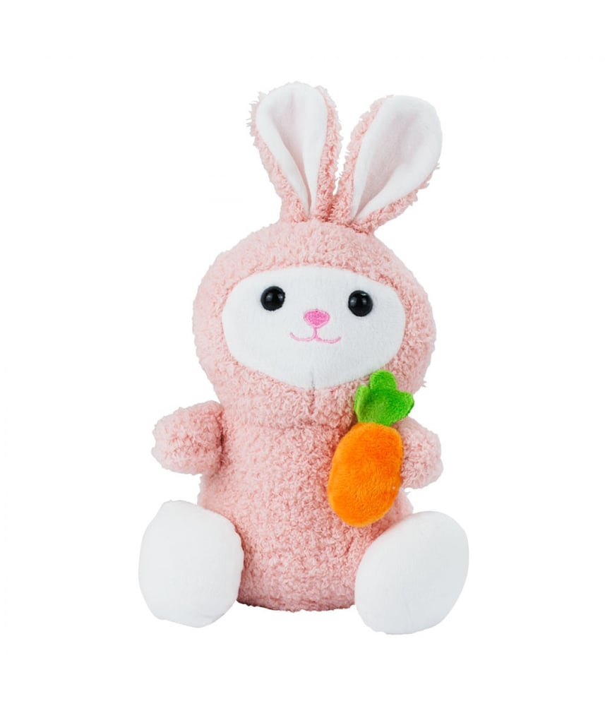 Coelho De Pelúcia Rosa Sentado Cenoura 24cm