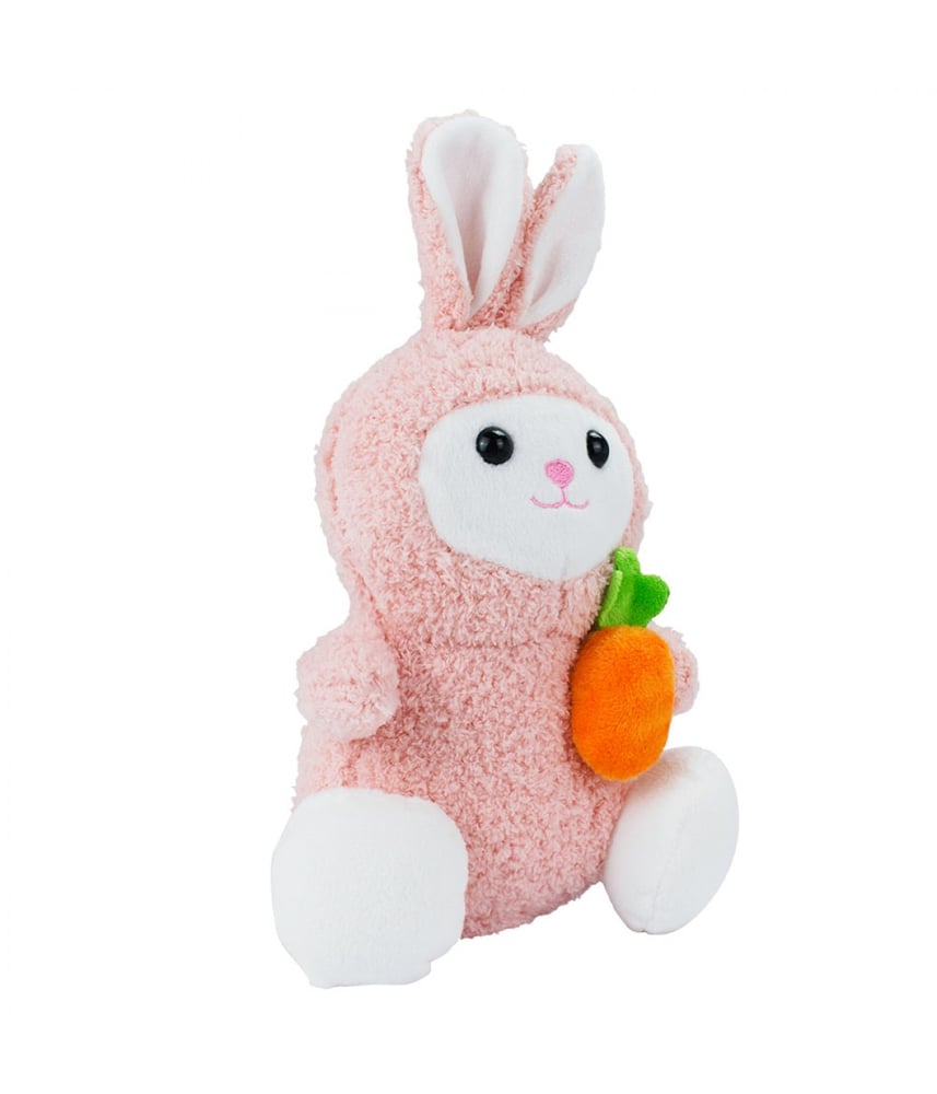 Coelho De Pelúcia Rosa Sentado Cenoura 24cm
