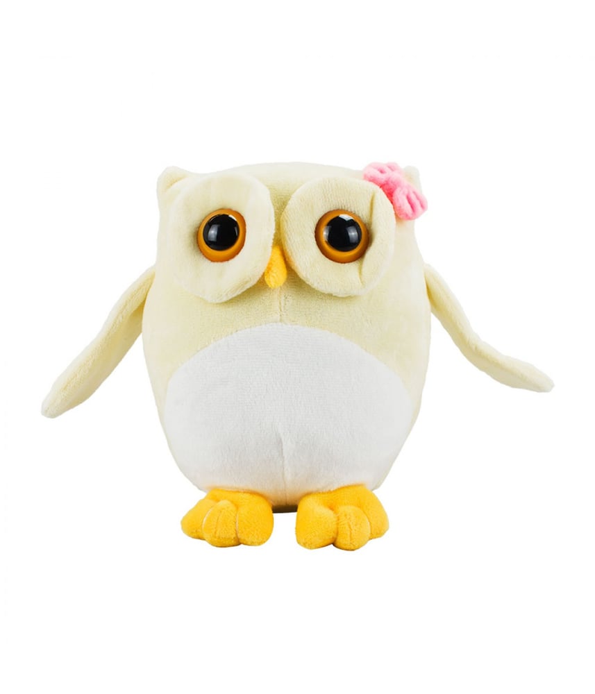 Coruja De Pelúcia Amarelo Olhos Grandes 18 cm