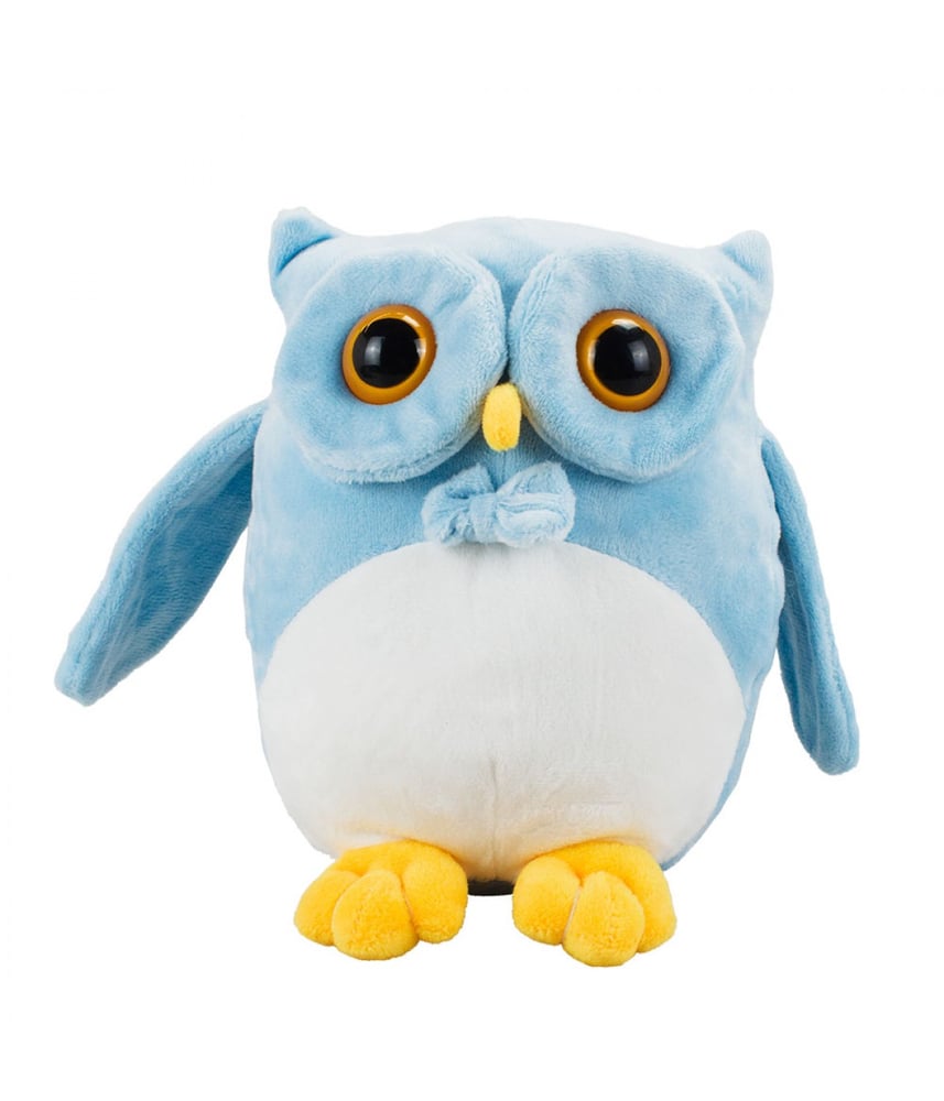 Coruja De Pelúcia Azul Olhos Grandes 18 cm 