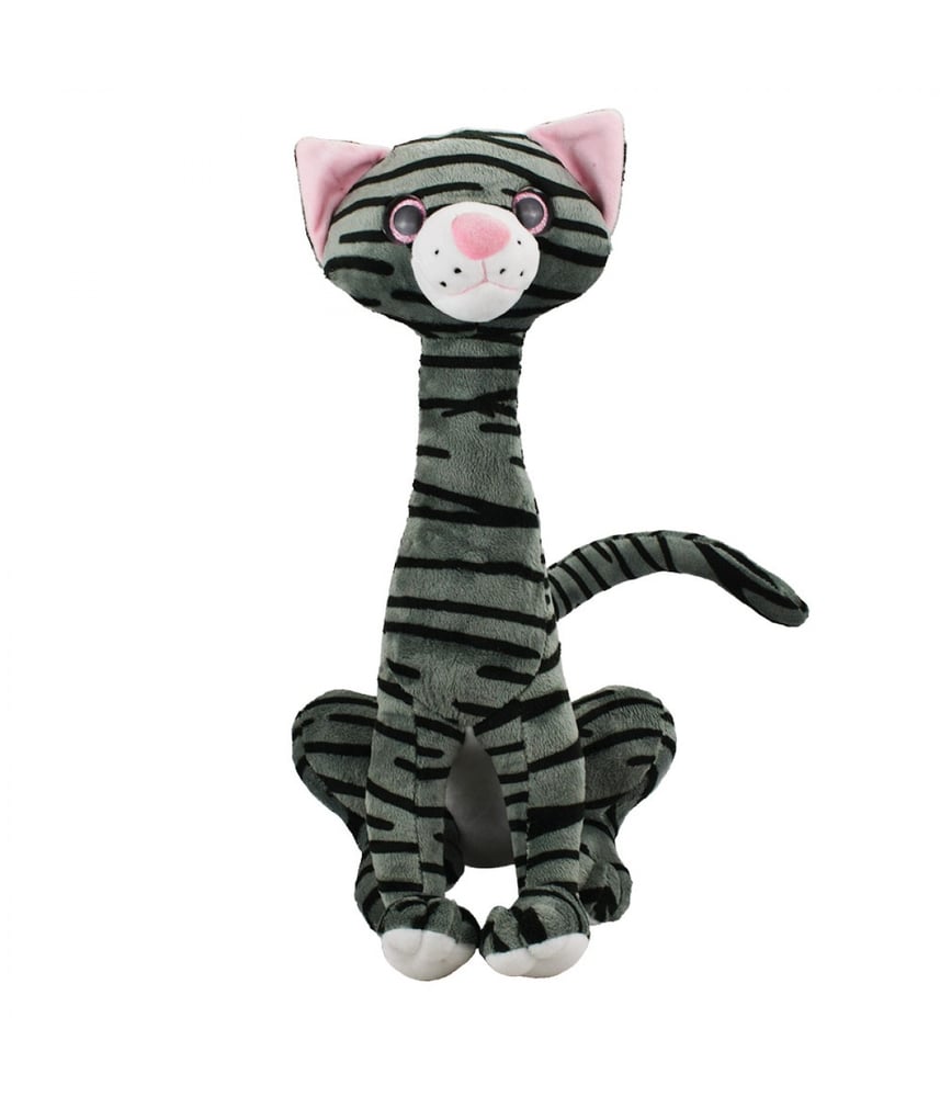 Gato De Pelúcia Cinza Sentado Cauda Longa 25 cm