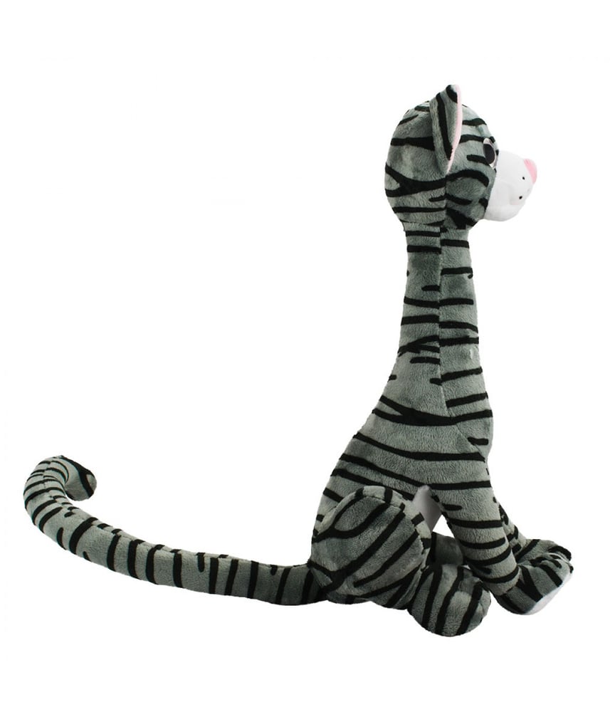 Gato De Pelúcia Cinza Sentado Cauda Longa 25 cm