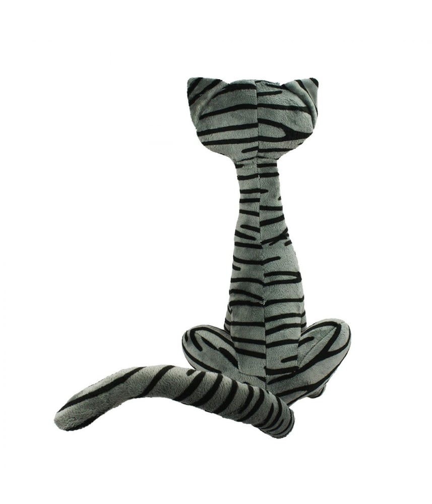 Gato De Pelúcia Cinza Sentado Cauda Longa 25 cm