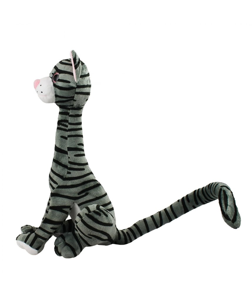 Gato De Pelúcia Cinza Sentado Cauda Longa 25 cm