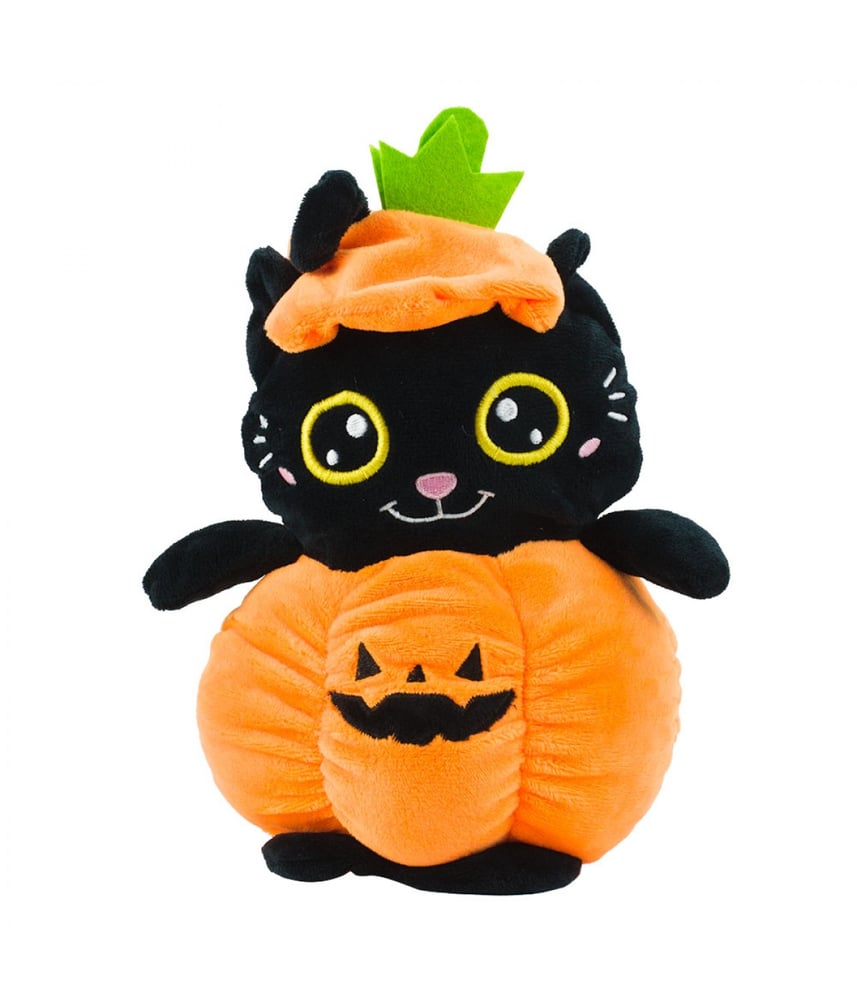 Gato Preto De Pelúcia Abóbora Halloween 24 cm