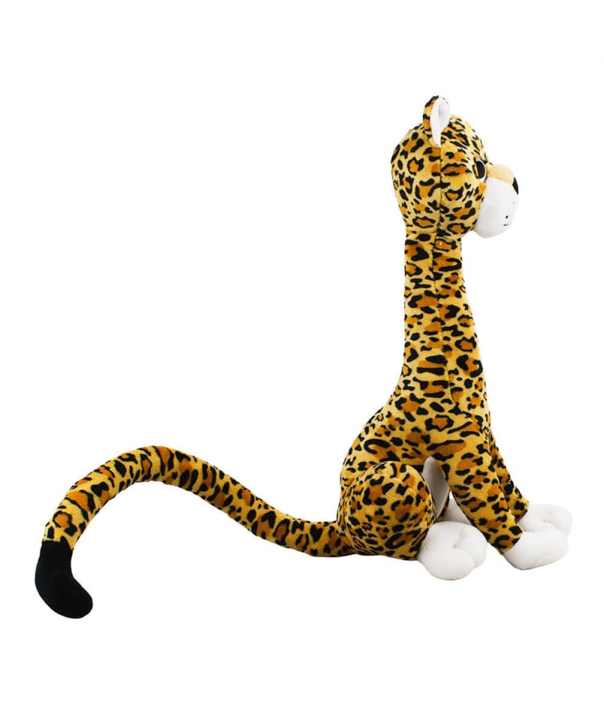Onça De Pelúcia Caramelo Sentada Cauda Longa 32 cm