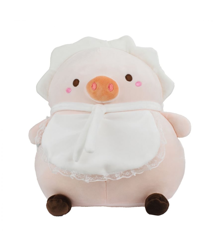 Porco De Pelúcia Rosa Vestido Faxina 27cm