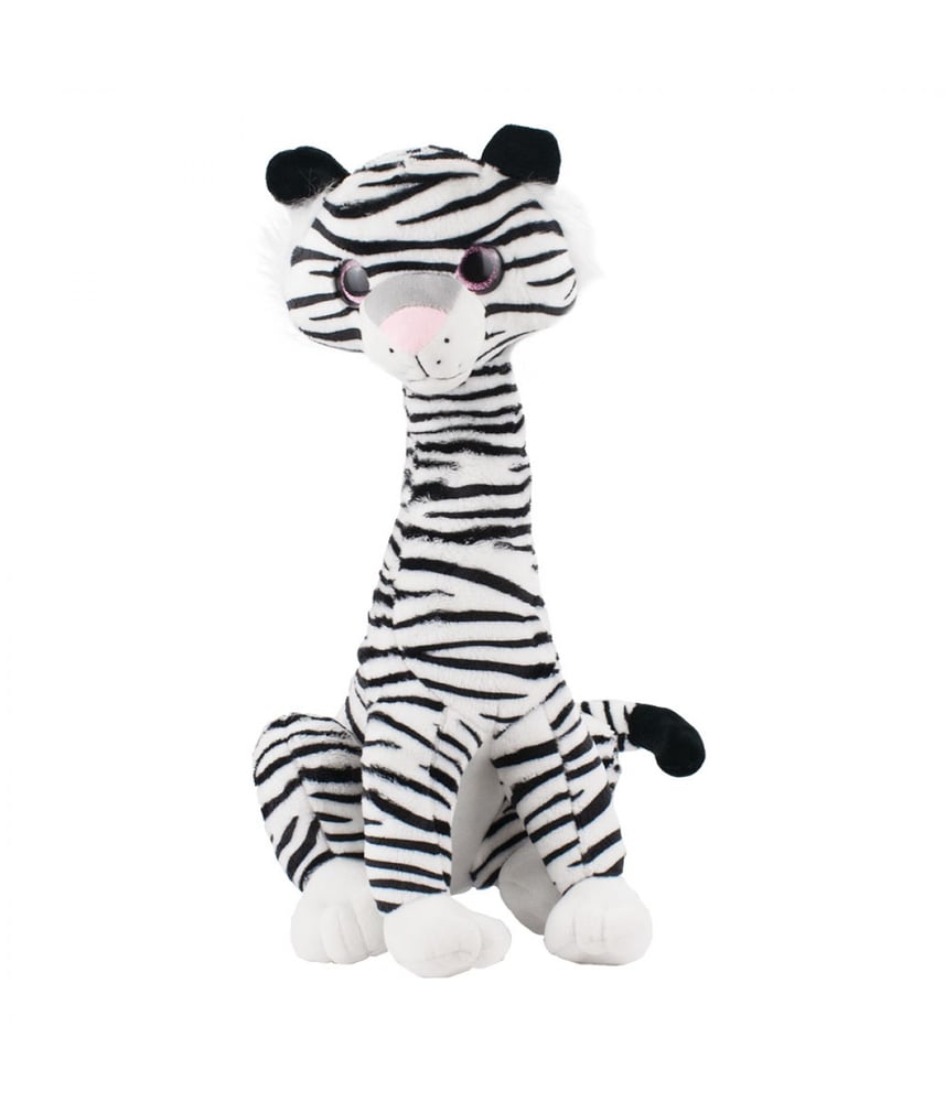 Tigre De Pelúcia Branco Sentado Cauda Longa 25 cm 