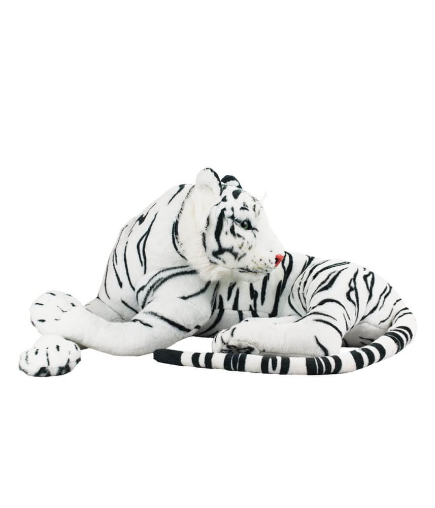 Tigre Branco De Pelúcia Realista Deitado 77 cm