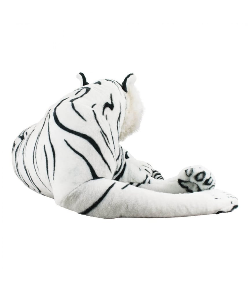 Tigre Branco De Pelúcia Realista Deitado 77 cm