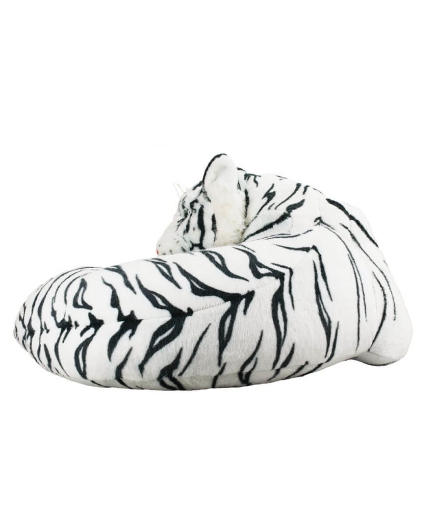 Tigre Branco De Pelúcia Realista Deitado 77 cm